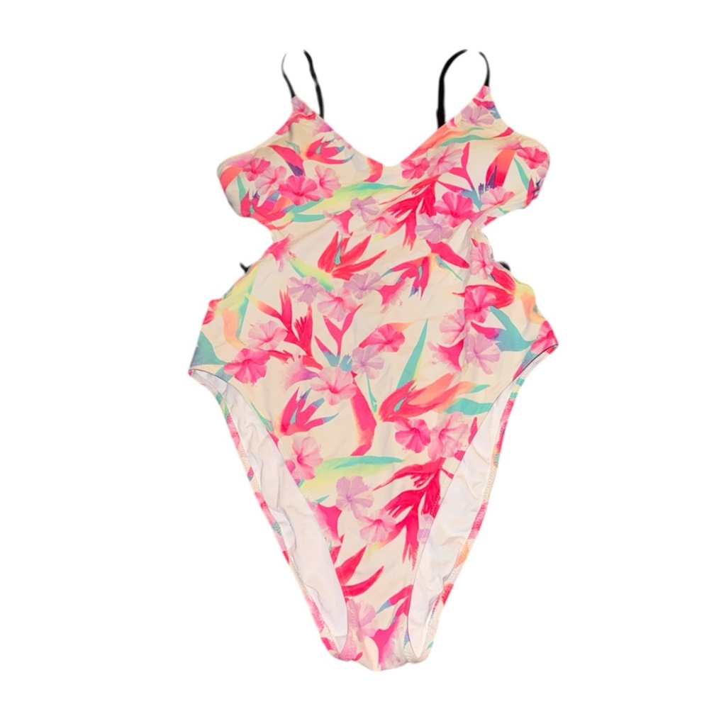 PINK Bird of Paradise Design Bathing One Piece Bathing Suit